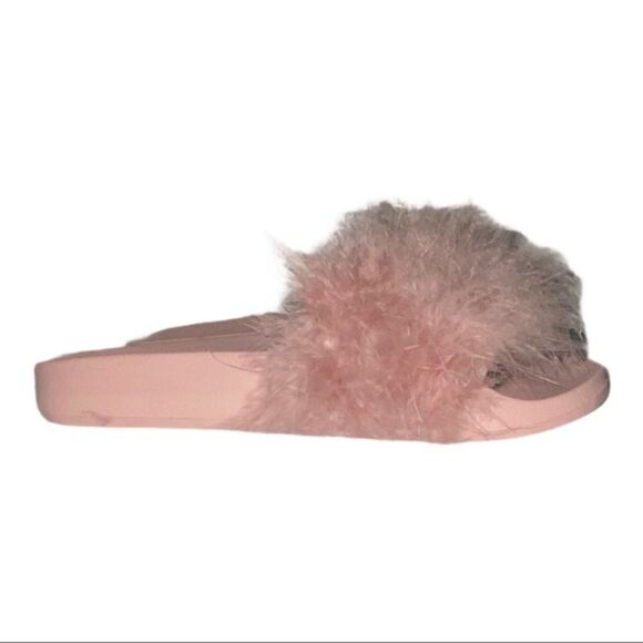INC Faux Marabou Dusty Pink Fluffy Slide Slippers - Picture 3 of 5